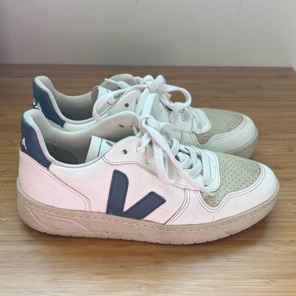 Veja White and Navy Women's Sneakers